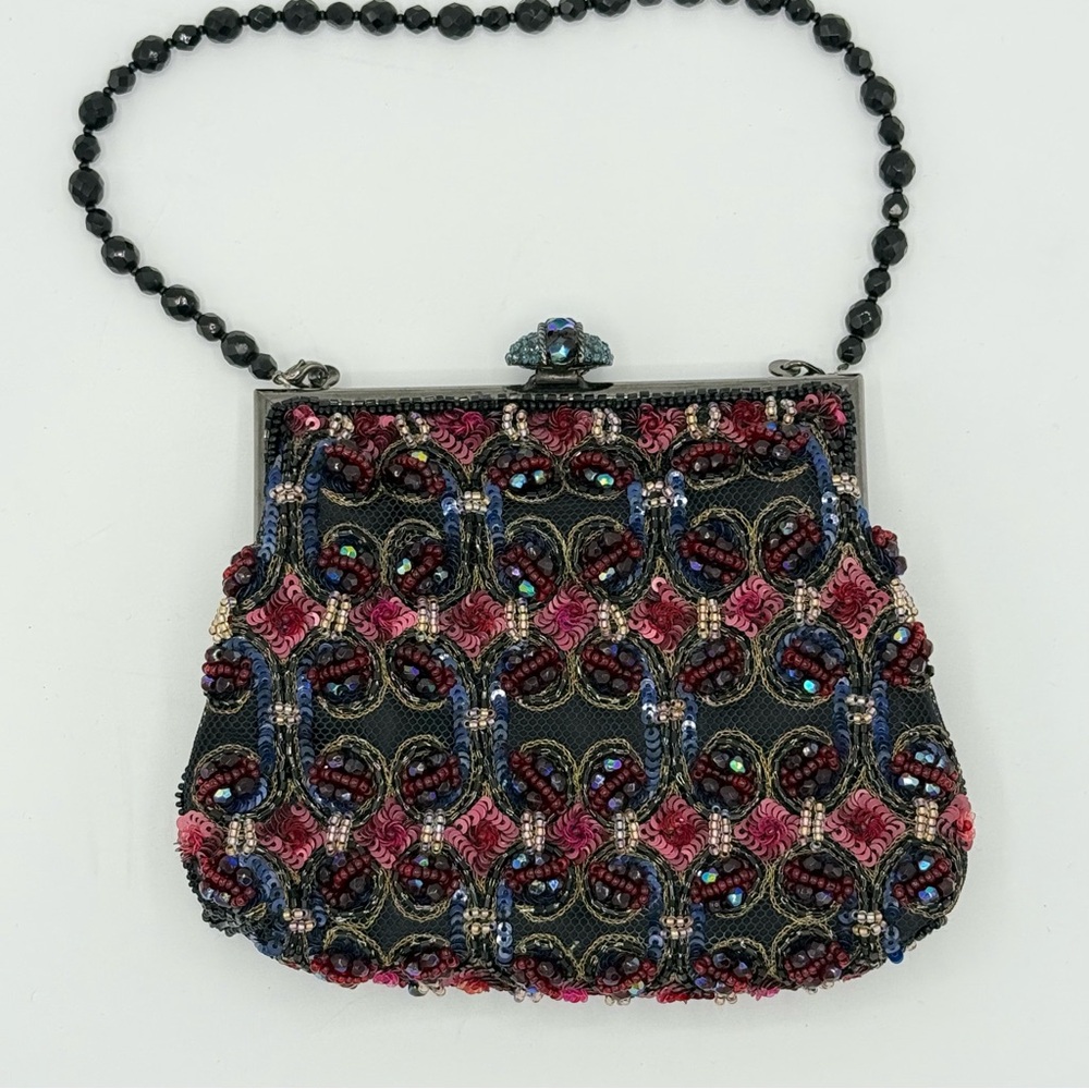 Larisa Barrera Couture Beaded Evening Bag - Red/Black with Beaded Handle